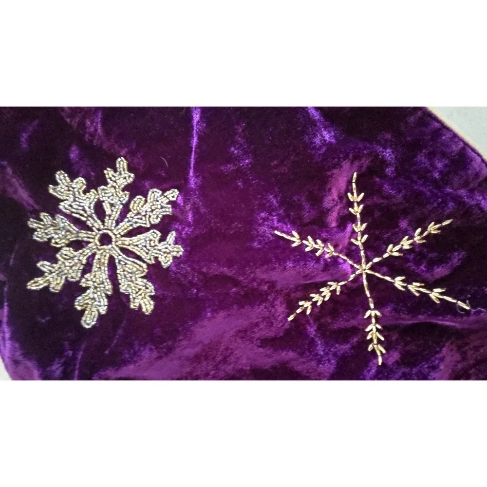 Rachel Ashwell Purple Gold Stud Velvet Snowflake Table Runner Embroidery Holiday